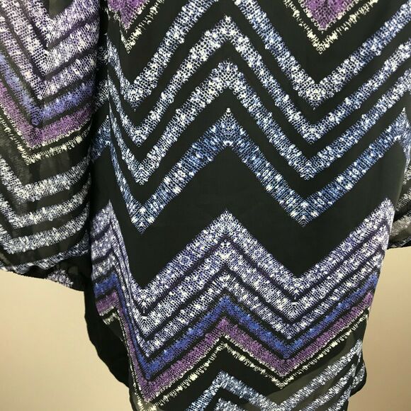 AB Studio Womens M Blouse Black Blue Chevron Stripe 3/4 Sleeve Polyester - Picture 4 of 8